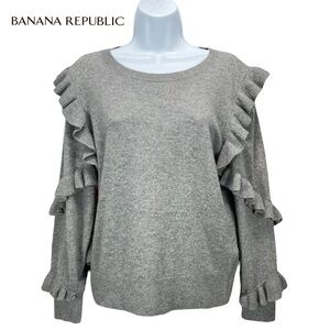 Banana Republic | Women Small | Wool Blend Gray Sweater‎ Frilly Ruffle Sleeves